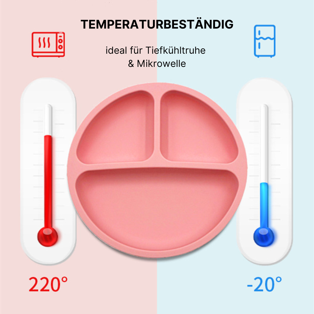Silikon-Geschirrset mit Saugnapf – sicher, sauber, stressfrei!