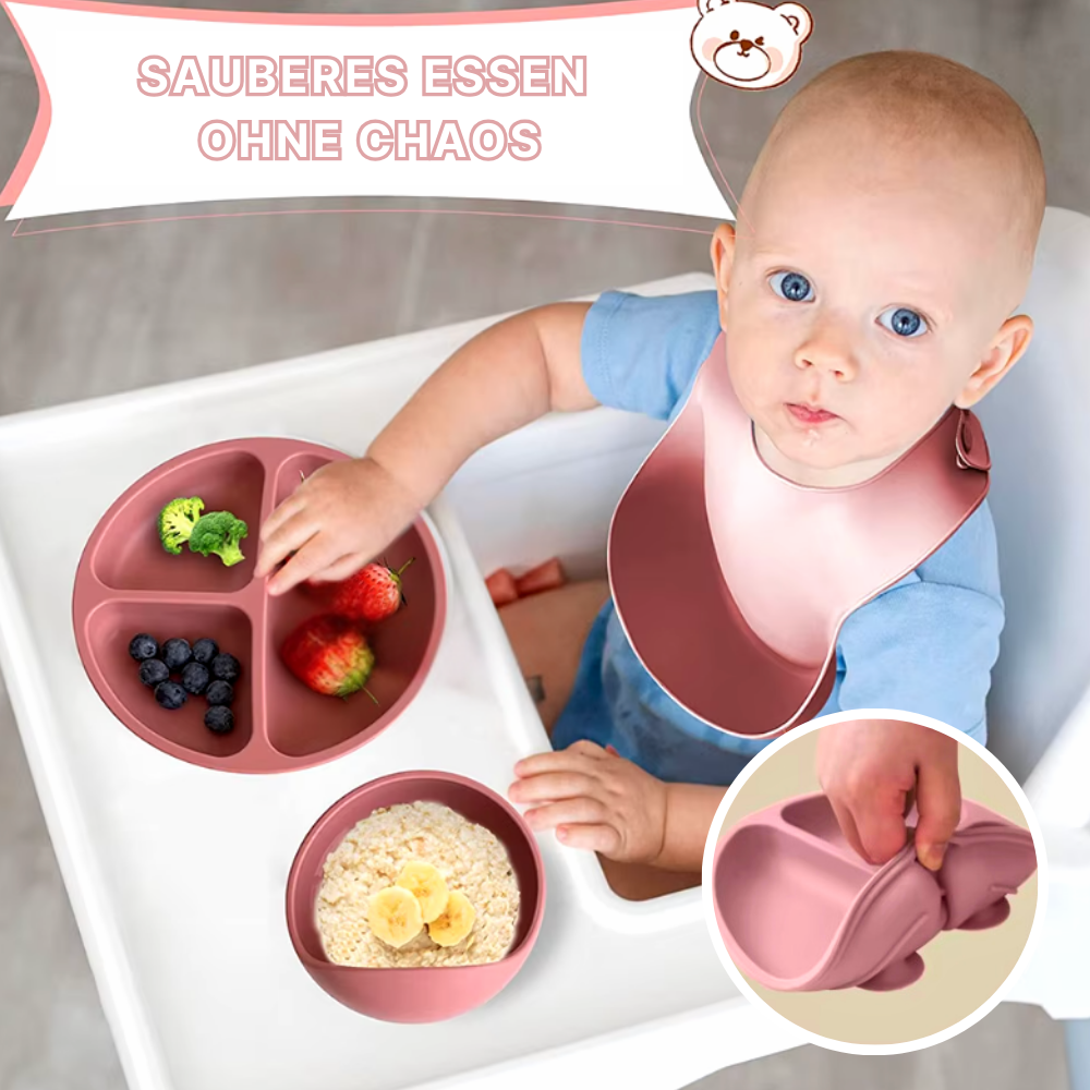 Silikon-Geschirrset mit Saugnapf – sicher, sauber, stressfrei!
